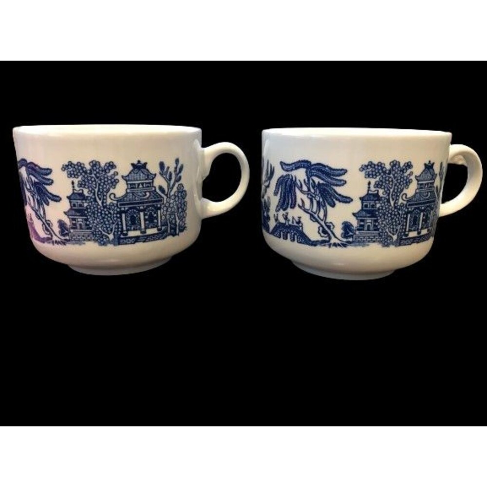 Lot of 2 Vintage 1980s Churchill England Blue Willow Ceramic Coffee Cup Mug